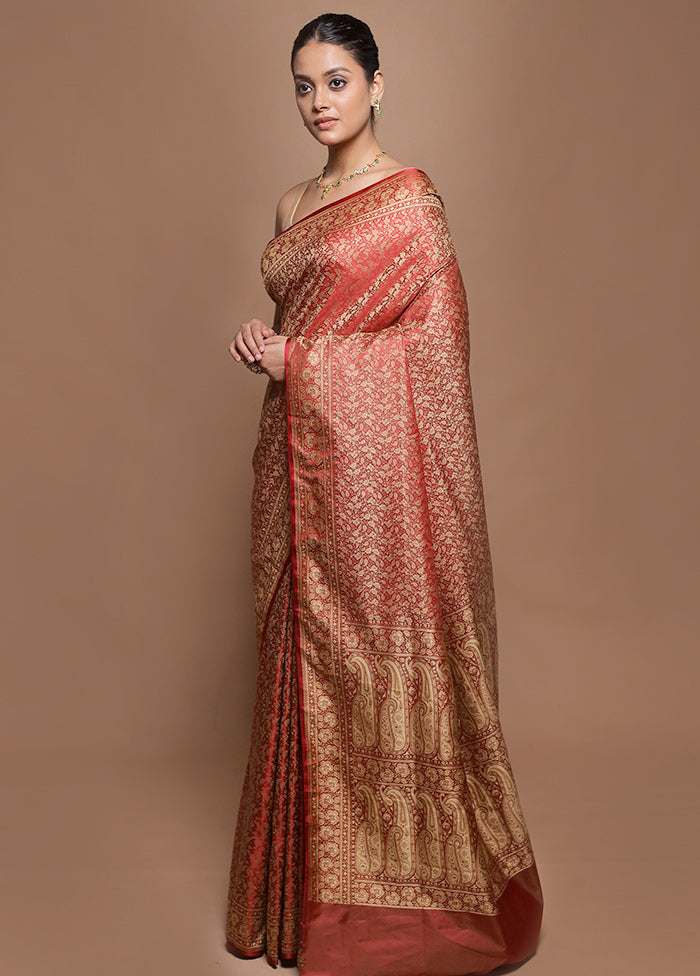Red Jamewar Silk Saree With Blouse Piece
