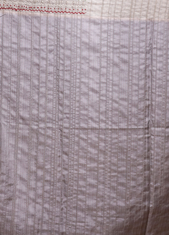 Grey Tussar Silk Saree With Blouse Piece