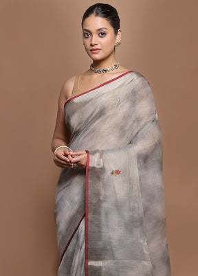 Grey Linen Silk Saree With Blouse Piece
