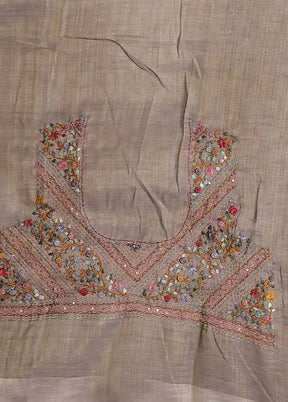 Grey Linen Silk Saree With Blouse Piece