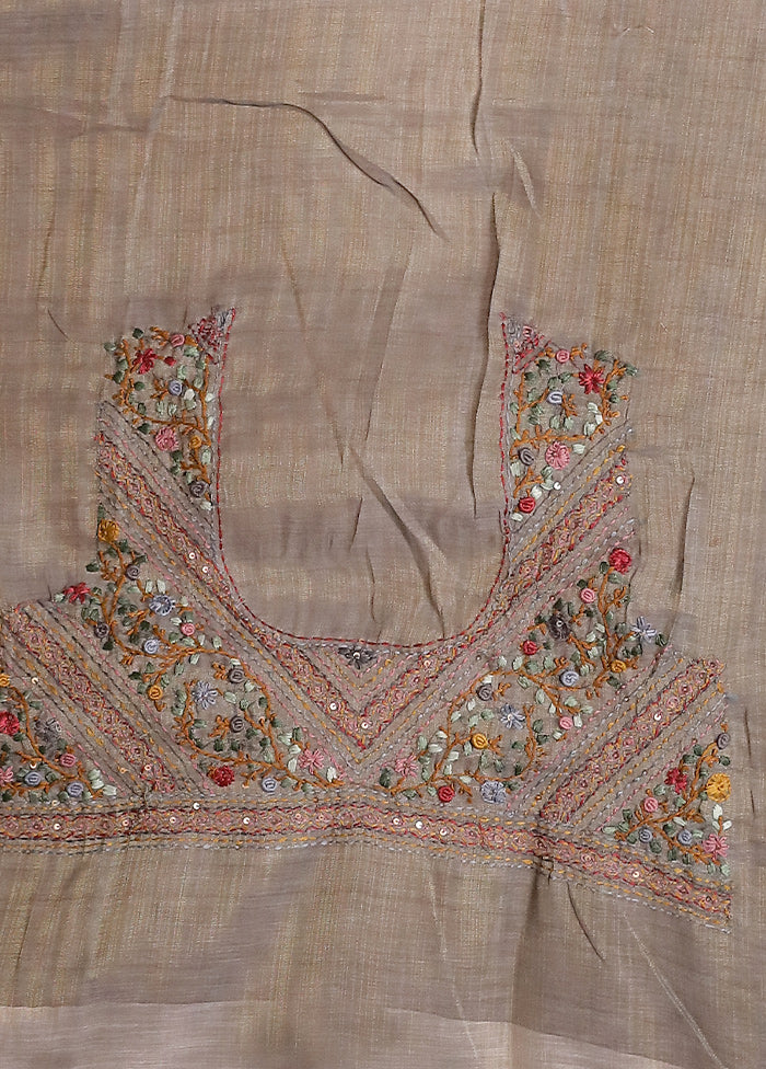 Grey Linen Silk Saree With Blouse Piece