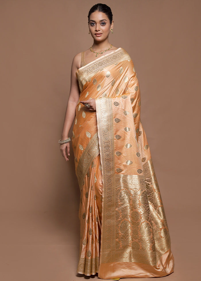 Peach Tanchoi Silk Saree With Blouse Piece