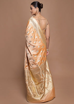 Peach Tanchoi Silk Saree With Blouse Piece