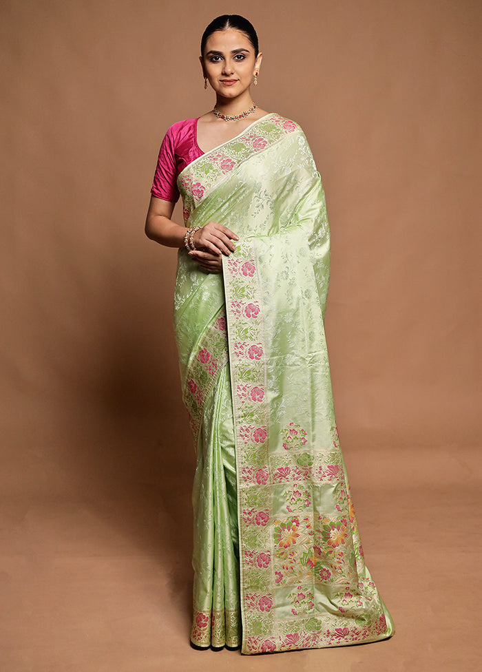 Green Tanchoi Silk Saree With Blouse Piece