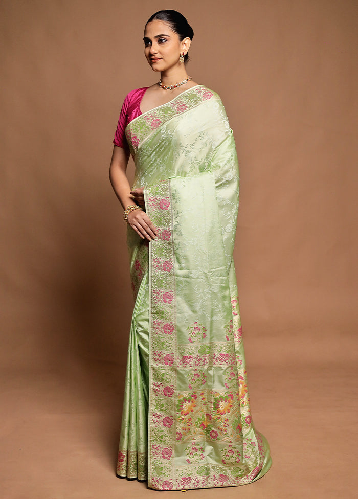 Green Tanchoi Silk Saree With Blouse Piece