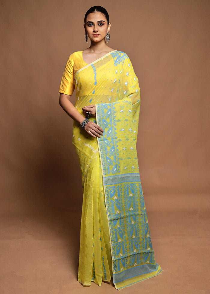Yellow Tant Jamdani Saree Without Blouse Piece
