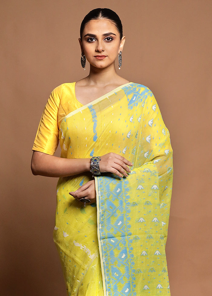 Yellow Tant Jamdani Saree Without Blouse Piece