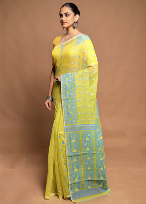 Yellow Tant Jamdani Saree Without Blouse Piece
