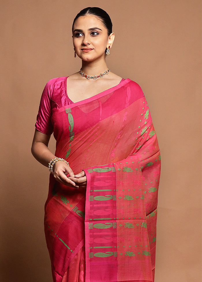 Pink Tant Jamdani Saree Without Blouse Piece