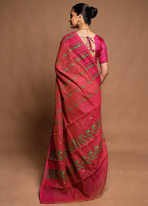 Pink Tant Jamdani Saree Without Blouse Piece