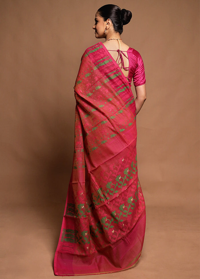 Pink Tant Jamdani Saree Without Blouse Piece