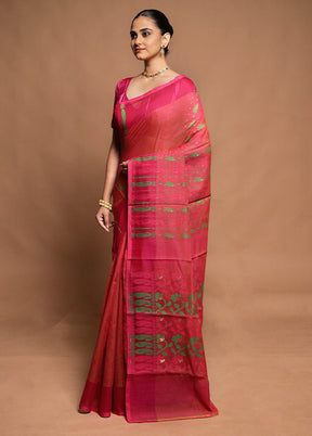 Pink Tant Jamdani Saree Without Blouse Piece