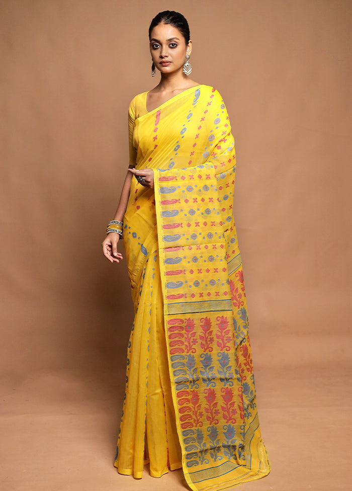 Yellow Tant Jamdani Saree Without Blouse Piece