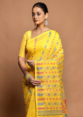 Yellow Tant Jamdani Saree Without Blouse Piece