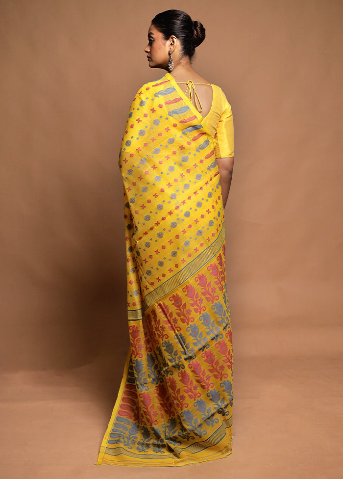 Yellow Tant Jamdani Saree Without Blouse Piece