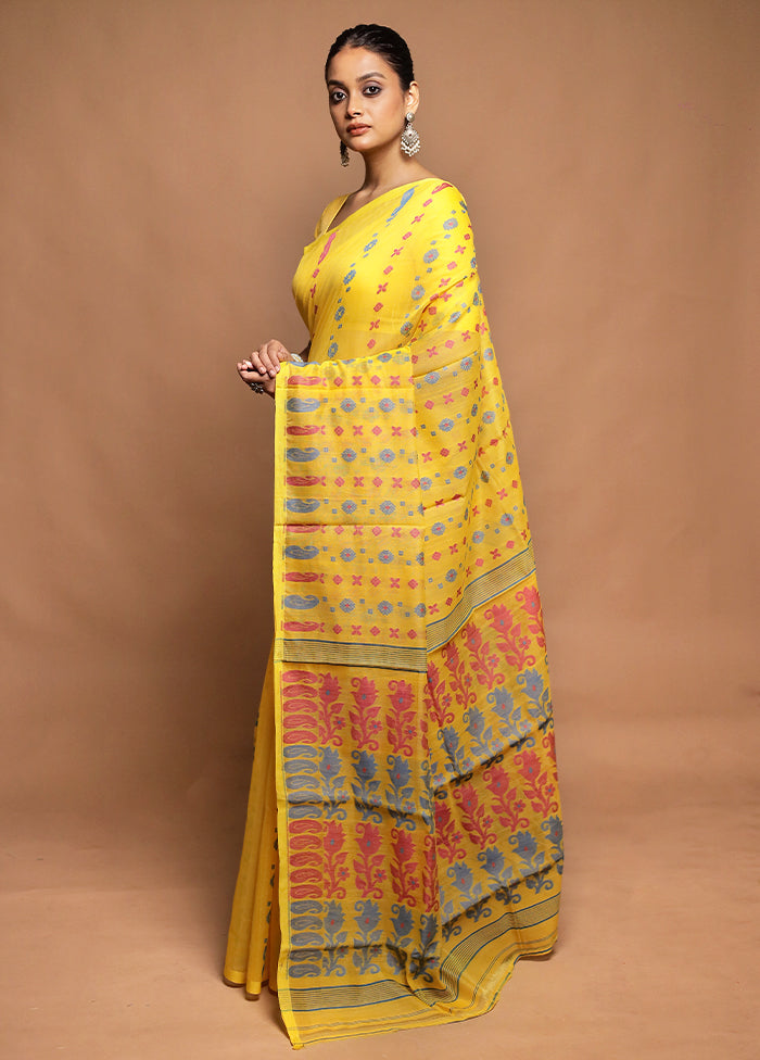 Yellow Tant Jamdani Saree Without Blouse Piece