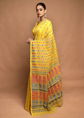 Yellow Tant Jamdani Saree Without Blouse Piece
