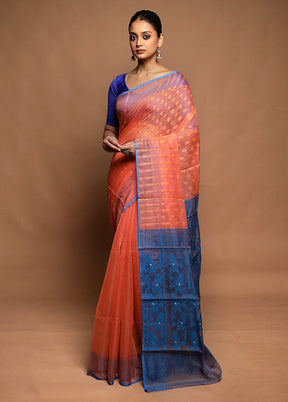Rust Tant Jamdani Saree Without Blouse Piece