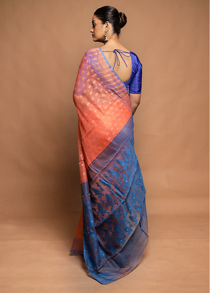Rust Tant Jamdani Saree Without Blouse Piece
