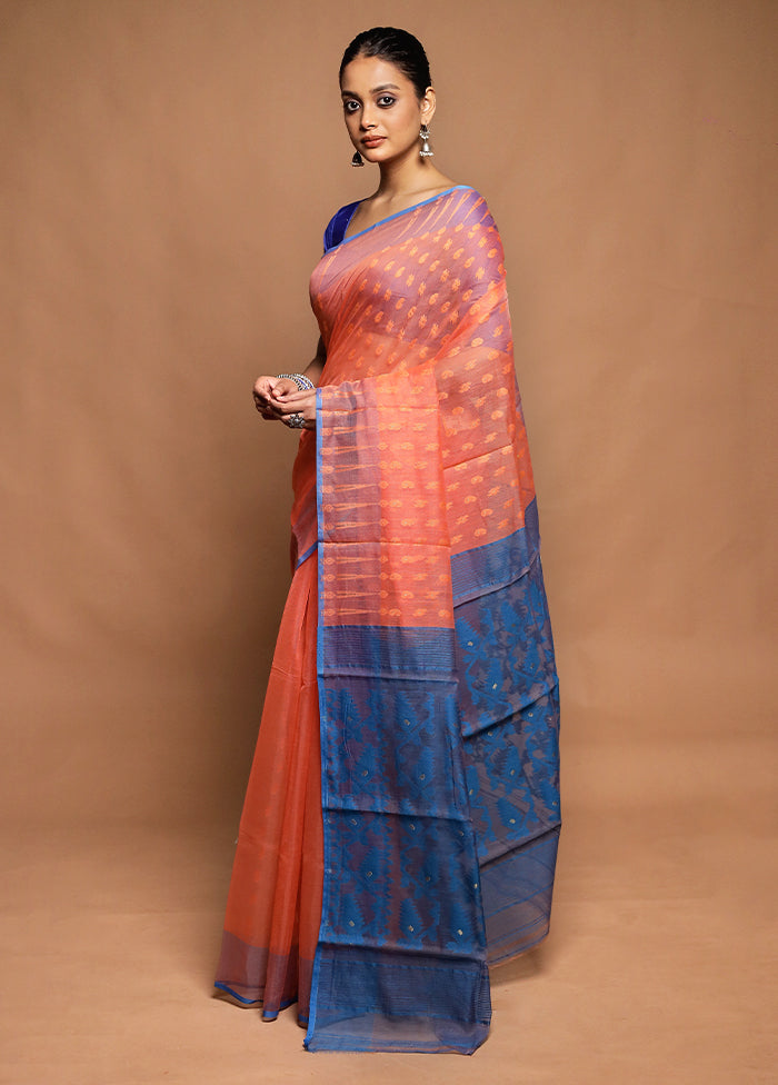 Rust Tant Jamdani Saree Without Blouse Piece
