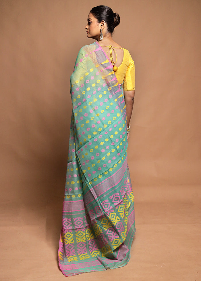Green Tant Jamdani Saree Without Blouse Piece