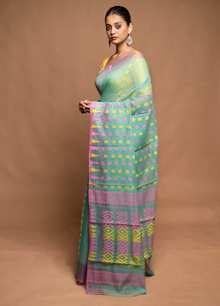 Green Tant Jamdani Saree Without Blouse Piece