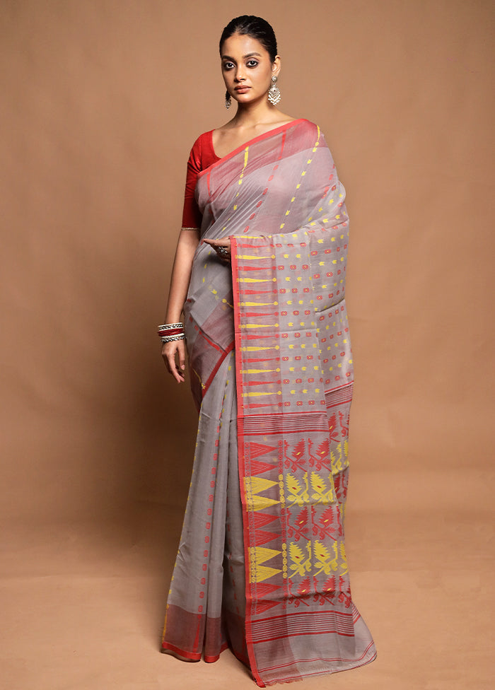 Grey Tant Jamdani Saree Without Blouse Piece
