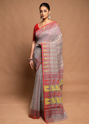 Grey Tant Jamdani Saree Without Blouse Piece