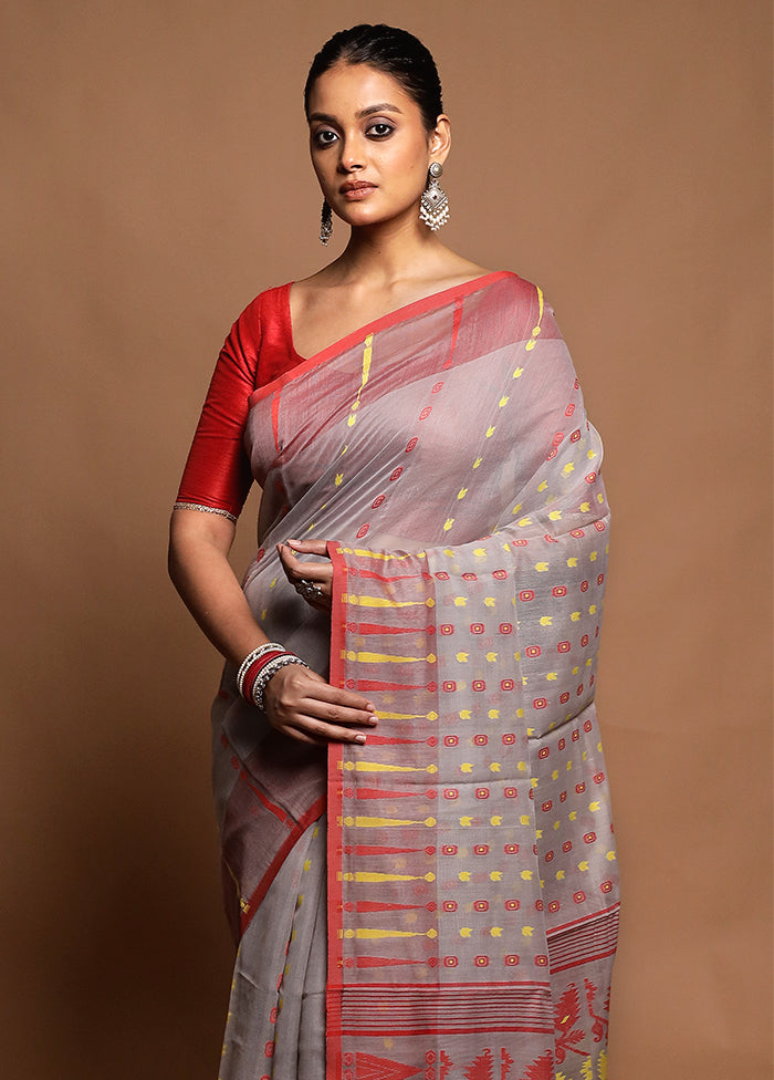 Grey Tant Jamdani Saree Without Blouse Piece