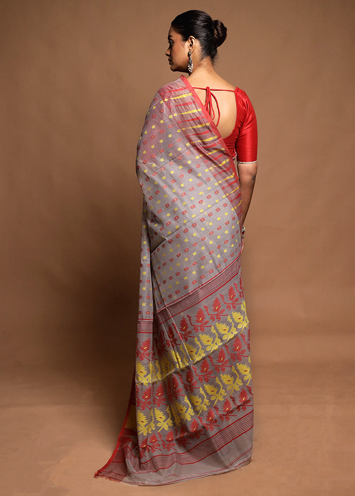 Grey Tant Jamdani Saree Without Blouse Piece