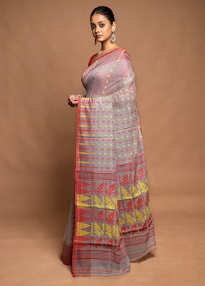 Grey Tant Jamdani Saree Without Blouse Piece