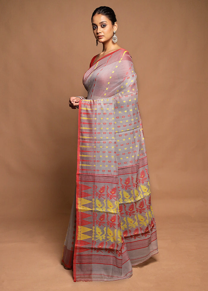 Grey Tant Jamdani Saree Without Blouse Piece