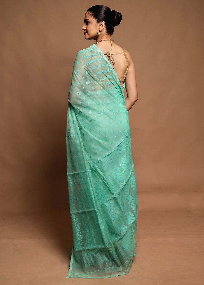 Green Tant Jamdani Saree Without Blouse Piece