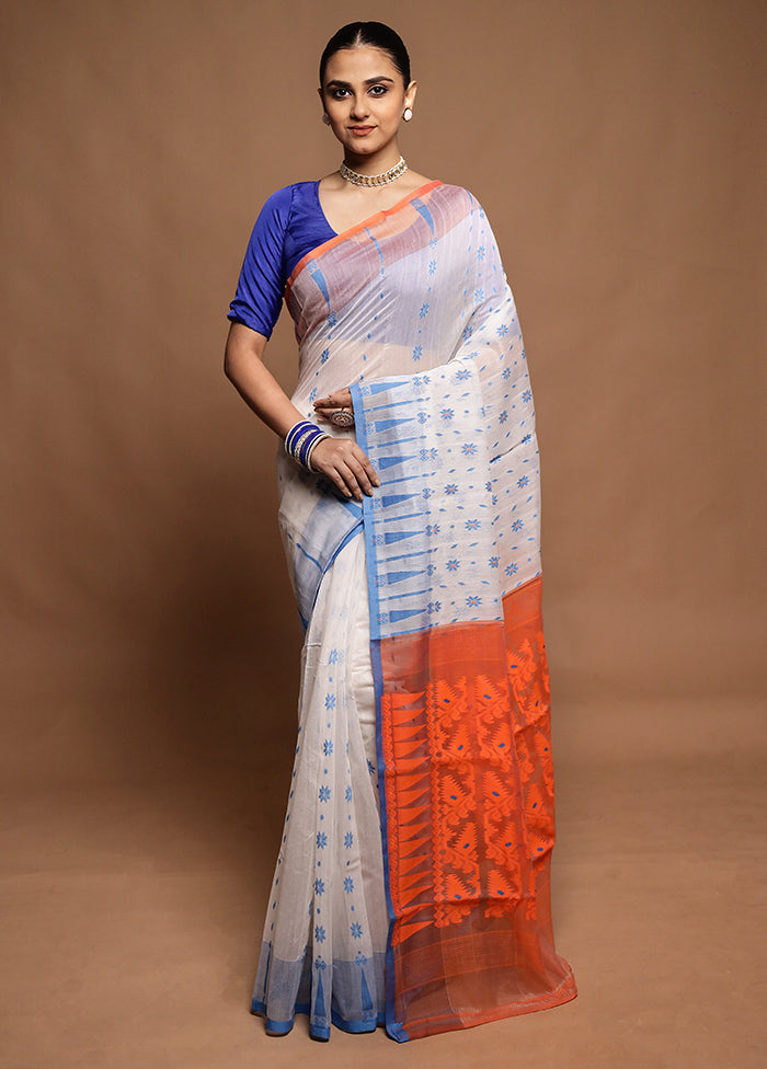 Cream Tant Jamdani Saree Without Blouse Piece