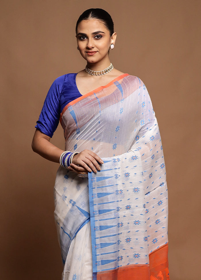 Cream Tant Jamdani Saree Without Blouse Piece