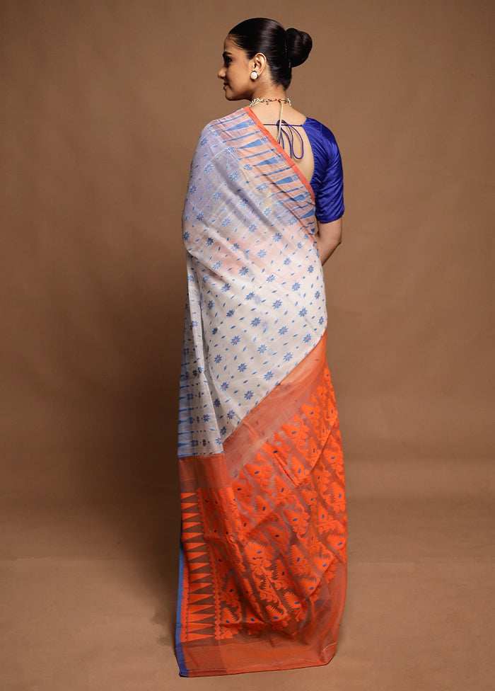 Cream Tant Jamdani Saree Without Blouse Piece