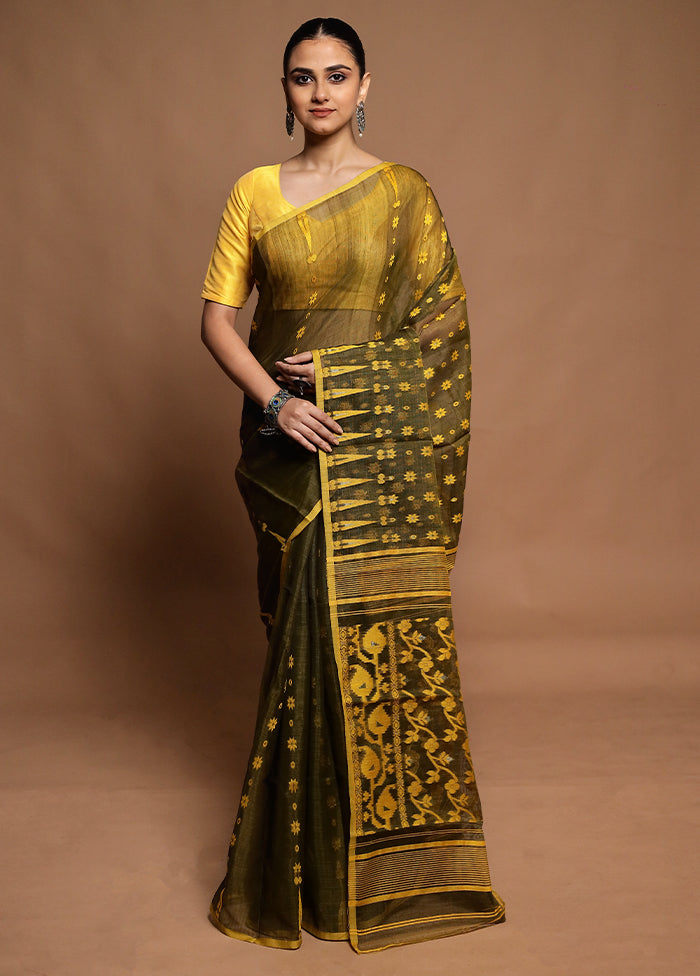 Yellow Tant Jamdani Saree Without Blouse Piece