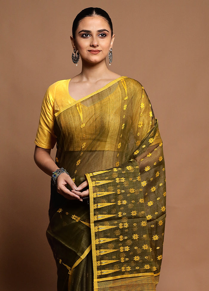 Yellow Tant Jamdani Saree Without Blouse Piece