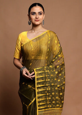 Yellow Tant Jamdani Saree Without Blouse Piece