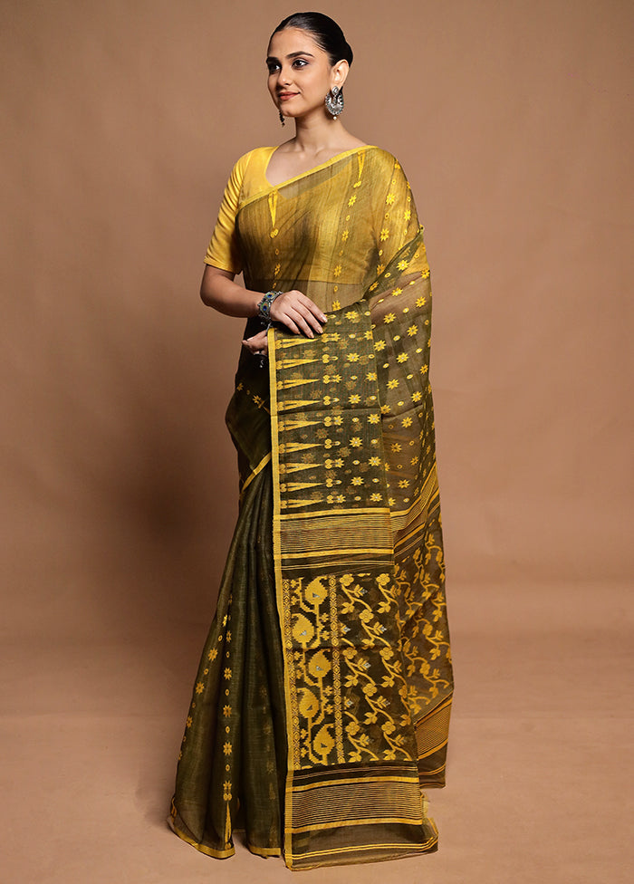 Yellow Tant Jamdani Saree Without Blouse Piece