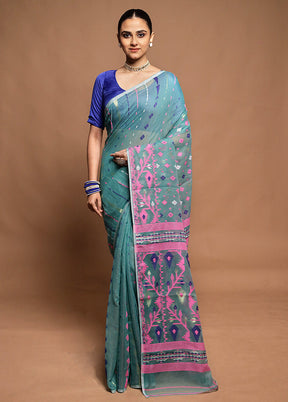 Green Tant Jamdani Saree Without Blouse Piece