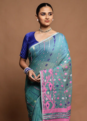 Green Tant Jamdani Saree Without Blouse Piece