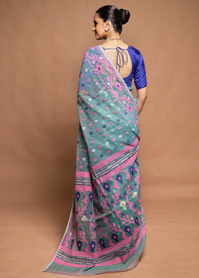 Green Tant Jamdani Saree Without Blouse Piece