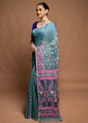 Green Tant Jamdani Saree Without Blouse Piece