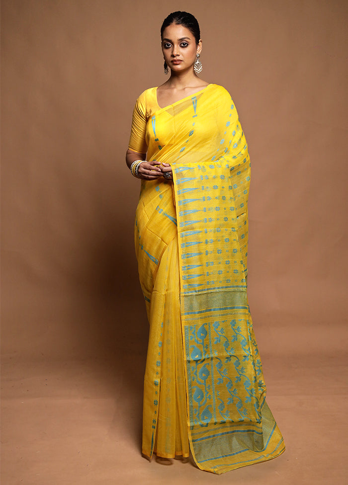 Yellow Tant Jamdani Saree Without Blouse Piece