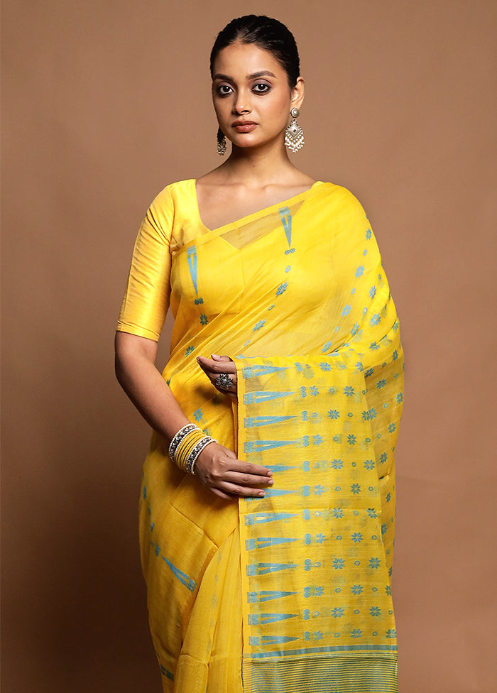 Yellow Tant Jamdani Saree Without Blouse Piece