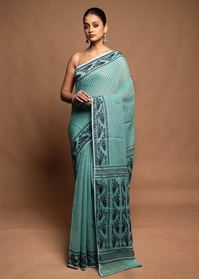Green Tant Jamdani Saree Without Blouse Piece