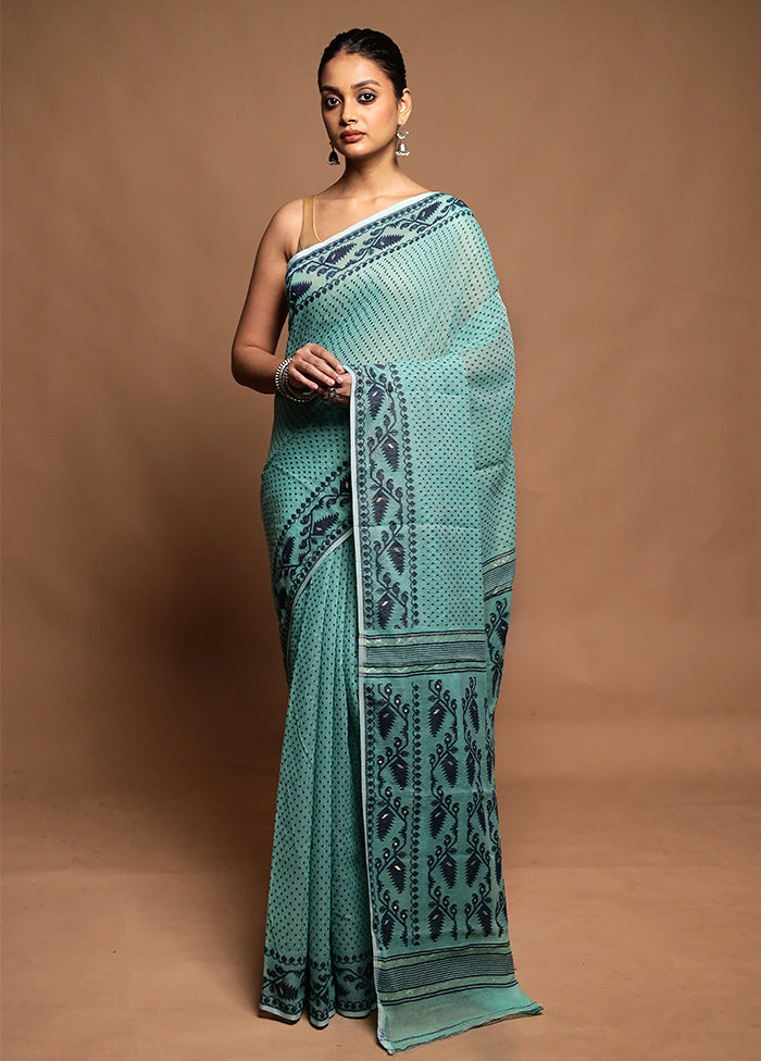 Green Tant Jamdani Saree Without Blouse Piece