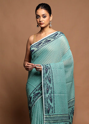 Green Tant Jamdani Saree Without Blouse Piece