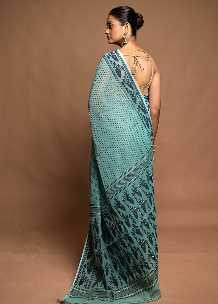 Green Tant Jamdani Saree Without Blouse Piece